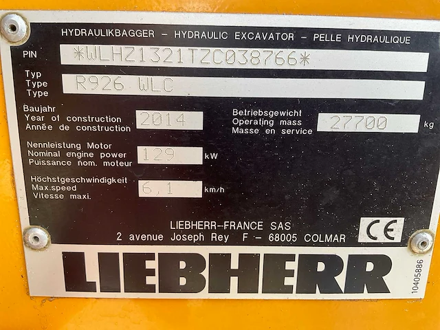 2014 liebherr r926 wlc rupsgraafmachine - afbeelding 28 van  36