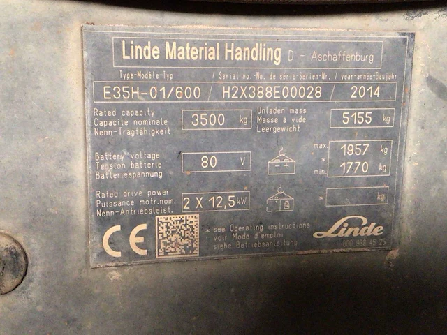 2014 linde e35h/600 vorkheftruck - afbeelding 6 van  14
