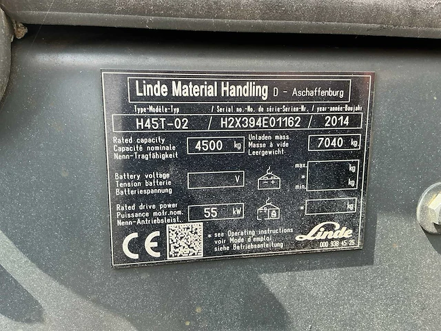 2014 linde h45t-02 vorkheftruck - afbeelding 27 van  33