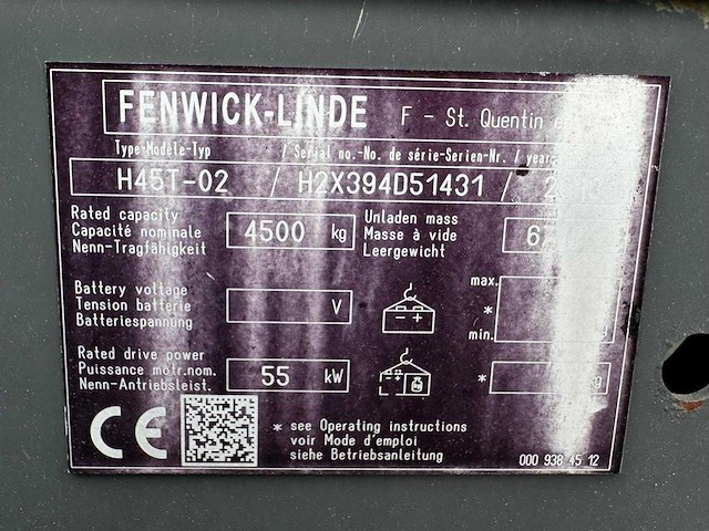 2014 linde h45t vorkheftruck - afbeelding 3 van  11