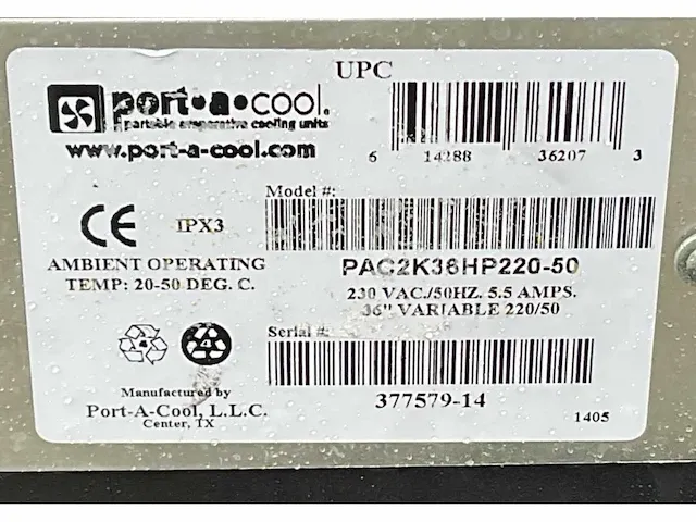 2014 port-a-cool pac2k36hp220 verdampingskoeler - afbeelding 3 van  11