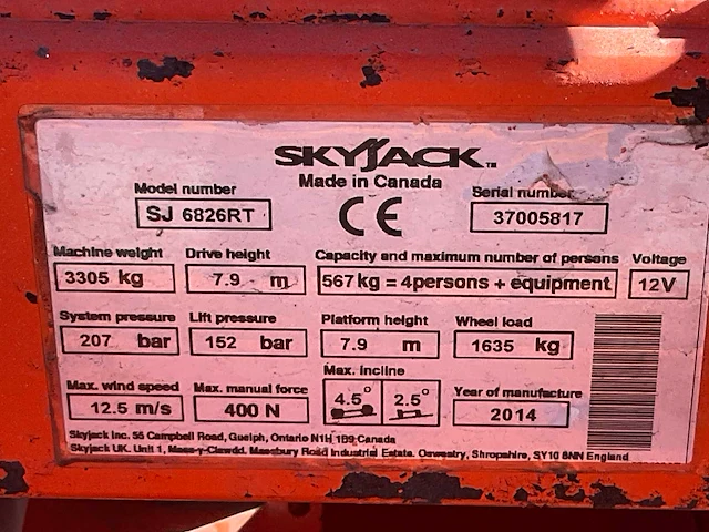 2014 skyjack sj 6826rt hoogwerker 4x4 - afbeelding 15 van  22