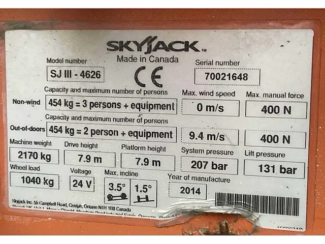 2014 skyjack sj iii 4626 hoogwerker - afbeelding 10 van  18