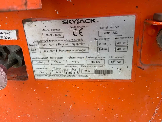 2014 skyjack sj iii 4626 hoogwerker - afbeelding 10 van  18