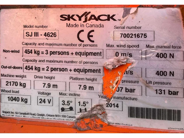 2014 skyjack sj iii 4626 hoogwerker - afbeelding 19 van  26