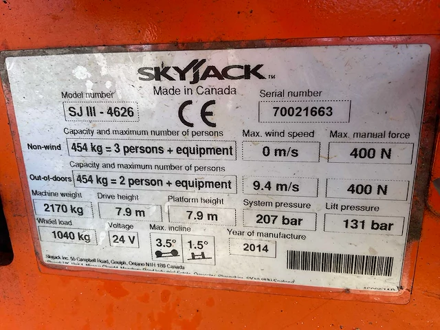 2014 skyjack sj iii 4626 hoogwerker - afbeelding 17 van  24