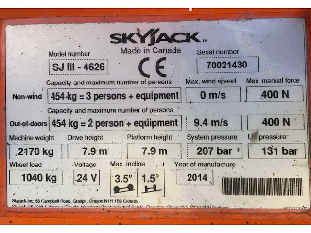 2014 skyjack sj iii 4626 hoogwerker - afbeelding 15 van  22