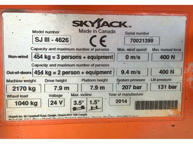 2014 skyjack sj iii 4626 hoogwerker - afbeelding 14 van  21