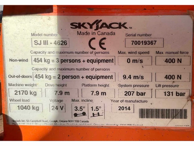 2014 skyjack sj iii 4626 hoogwerker - afbeelding 18 van  25