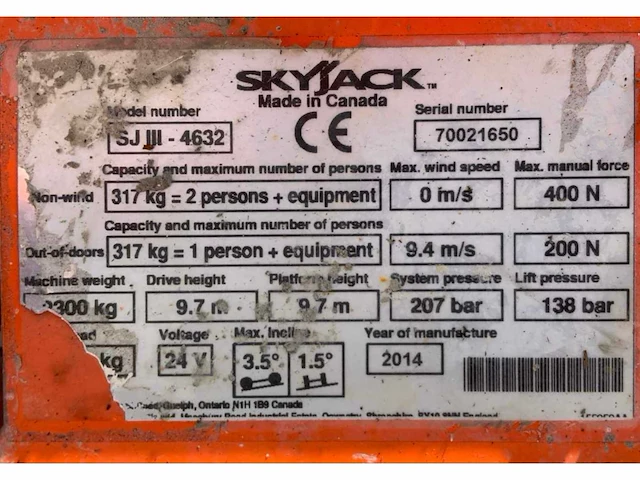 2014 skyjack sj iii 4632 hoogwerker - afbeelding 21 van  21