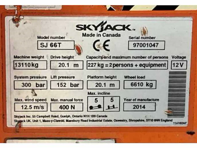 2014 skyjack sj66t hoogwerker 4x4 - afbeelding 19 van  26