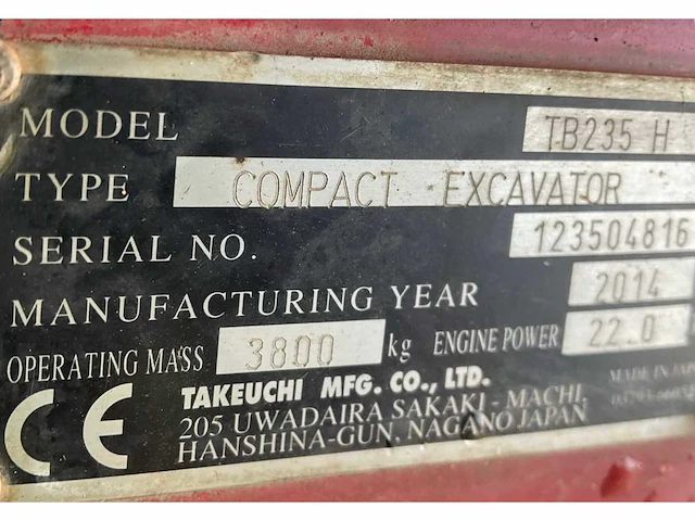 2014 takeuchi tb235 mini graafmachine - afbeelding 26 van  32