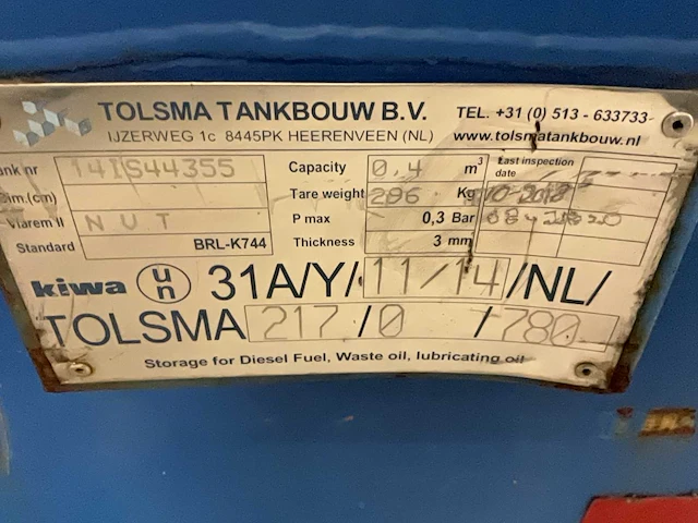 2014 tolsma diesel opslagtank - afbeelding 8 van  8