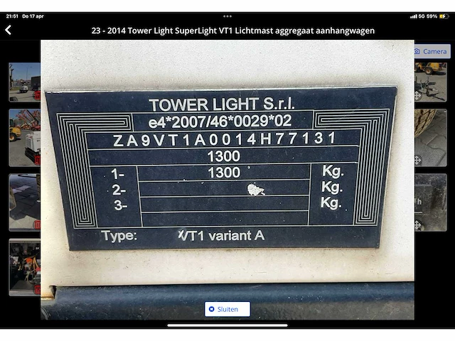 2014 tower light superlight vt1 lichtmast aggregaat aanhangwagen - afbeelding 10 van  18