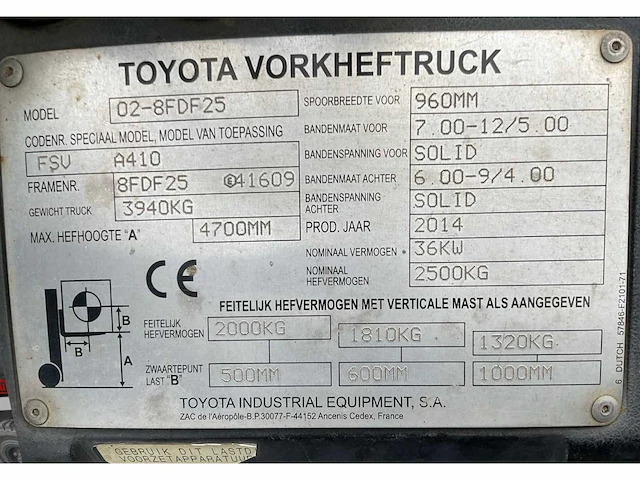 2014 toyota 02-8fdf25 vorkheftruck - afbeelding 17 van  24