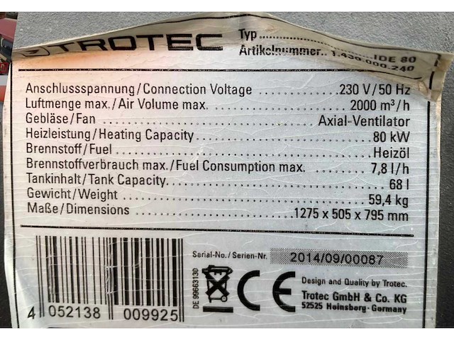 2014 trotec ide 80 heater - afbeelding 2 van  10