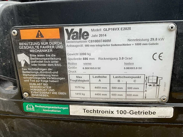 2014 yale glp 16 vx e2025 vorkheftruck - afbeelding 2 van  12