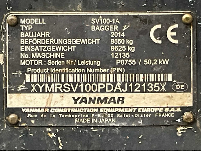 2014 yanmar sv100-1a midigraafmachine - afbeelding 27 van  33