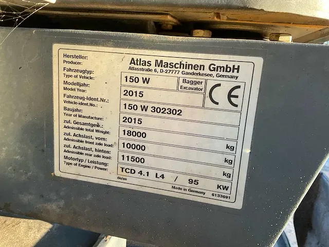2015 atlas 150w, banden graafmachine, (txf-83-z) - afbeelding 20 van  28