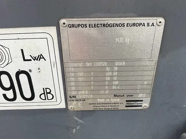 2015 atlas copco qas60 noodstroomaggregaat - afbeelding 5 van  7