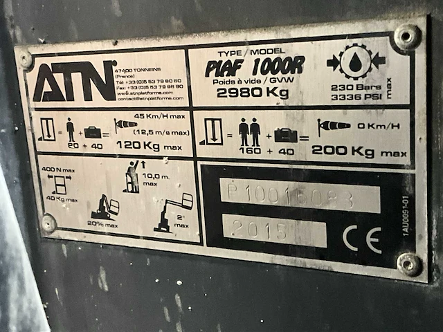 2015 atn piaf 1000 r hoogwerker - afbeelding 7 van  15