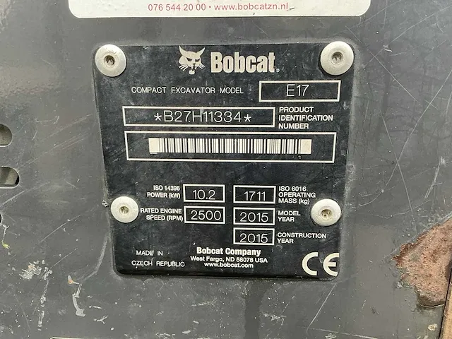 2015 bobcat e17 minigraafmachine - afbeelding 33 van  39
