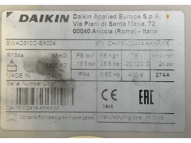 2015 daikin ewad310d-sx0004 chiller luchtgekoeld - afbeelding 13 van  20