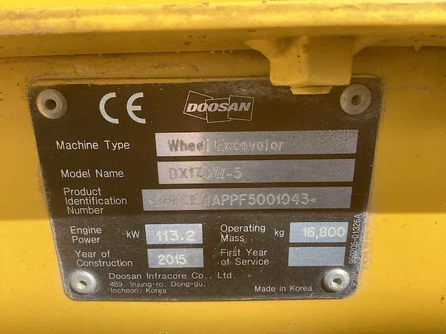 2015 doosan dx170w-5 banden graafmachine - afbeelding 37 van  42