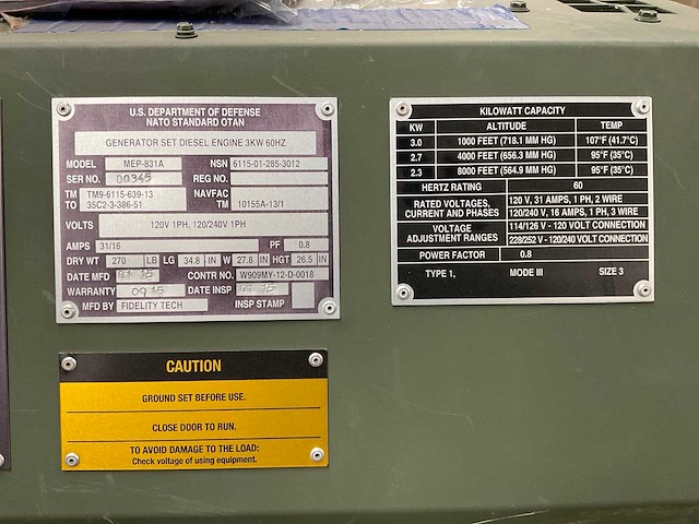 2015 fidelity tech mep-831a stroomgenerator - afbeelding 8 van  12