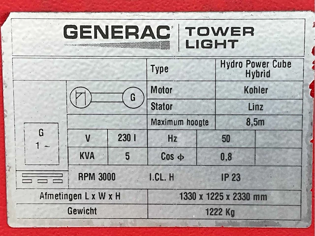 2015 generac tower light hpc hydro power cube hybrid led stationaire lichtmast - afbeelding 15 van  23