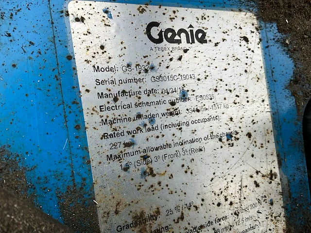 2015 genie gs-1932 hoogwerker - afbeelding 3 van  11