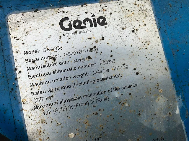 2015 genie gs-1932 hoogwerker - afbeelding 4 van  12
