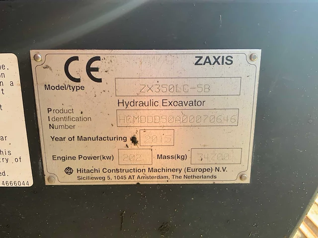 2015 hitachi zaxis zx350lc-5b rupsgraafmachine met overdruk cabine - afbeelding 48 van  48