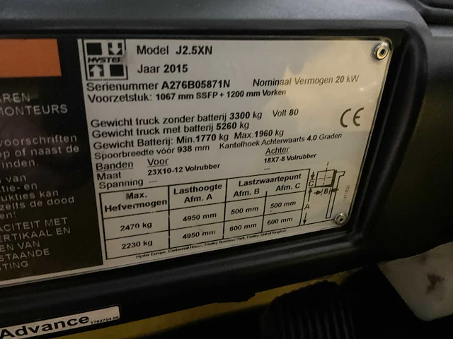 2015 hyster j2.5xn 2500kg vorkheftruck lepelversteller - afbeelding 10 van  18
