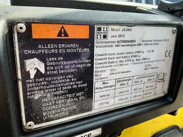 2015 hyster j3.0xn vorkheftruck - afbeelding 7 van  15
