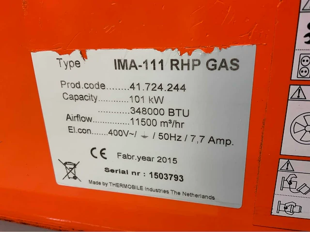 2015 ima-111 rhp gas mobiele verwarmingsinstallatie - afbeelding 5 van  5