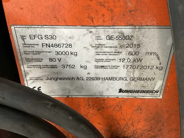 2015 jungheinrich efg s30 ge-550dz vorkheftruck - afbeelding 16 van  24