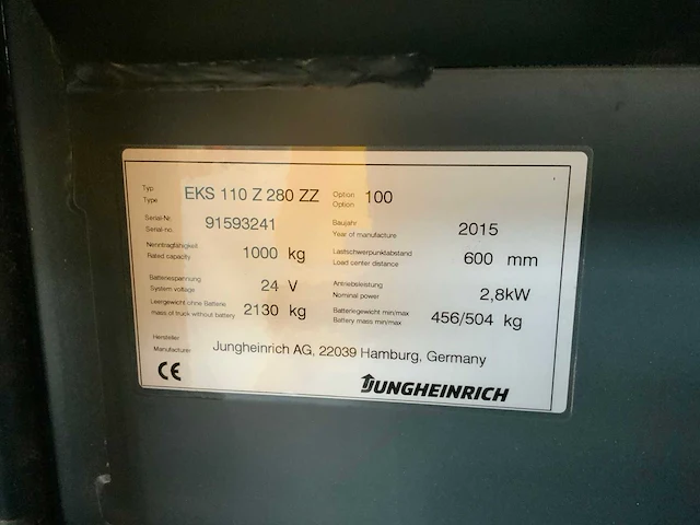 2015 jungheinrich eks110z280zz orderpicker - afbeelding 7 van  15