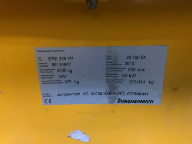 2015 jungheinrich ere 225 fp elektrische palletwagen - afbeelding 12 van  12
