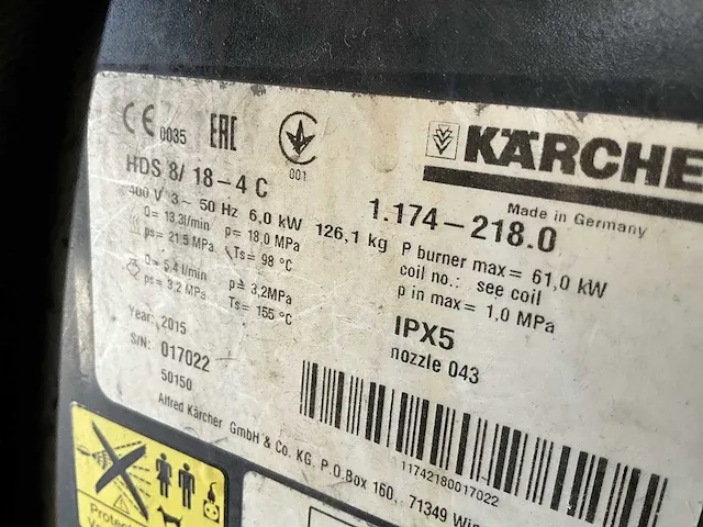 2015 karcher hds 8/4 c heet water hogedrukreiniger - afbeelding 7 van  7