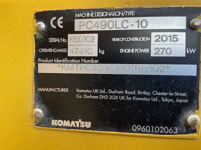 2015 komatsu pc490lc-10 rupsgraafmachine - afbeelding 36 van  64