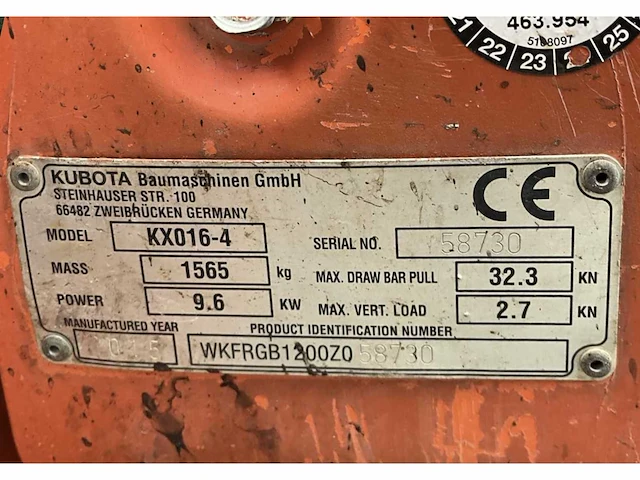 2015 kubota kx016-4hg minigraafmachine - afbeelding 9 van  17