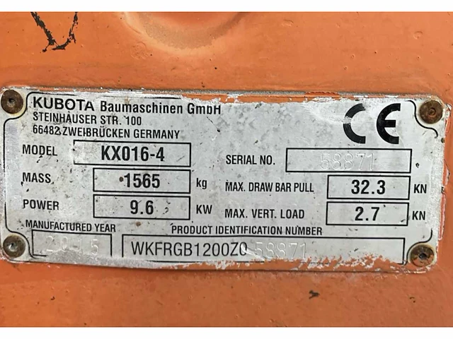 2015 kubota kx016-4hg minigraafmachine - afbeelding 7 van  15