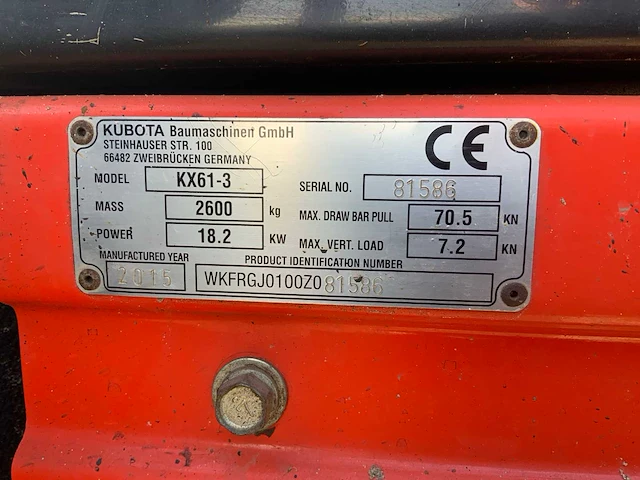 2015 kubota kx61-3 minigraafmachine - afbeelding 22 van  29