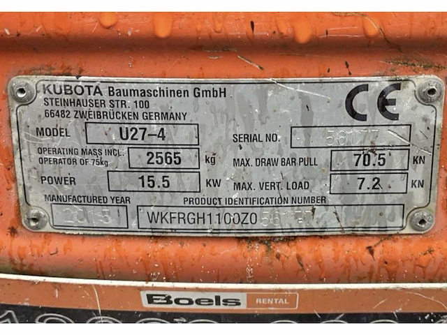 2015 kubota u27-4 hgl minigraafmachine - afbeelding 8 van  16