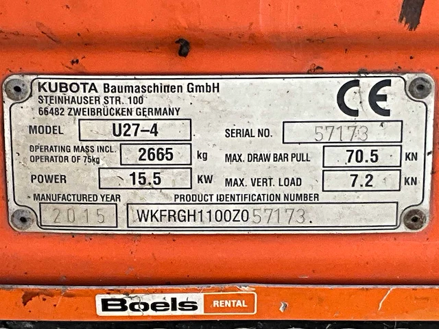 2015 kubota u27-4gl mini graafmachine - afbeelding 37 van  42