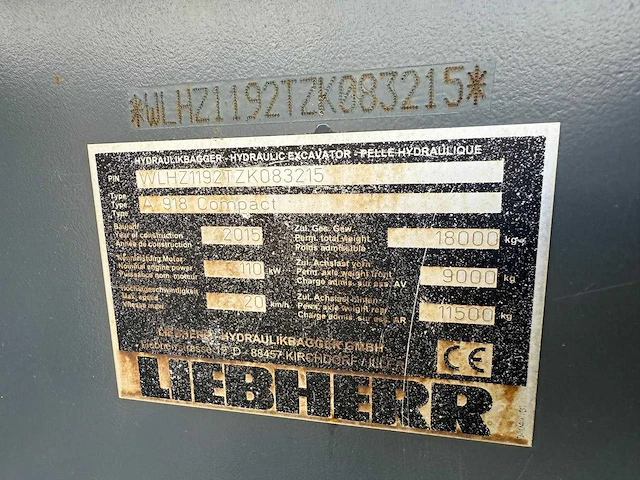 2015 liebherr a 918 compact banden graafmachine - afbeelding 8 van  16