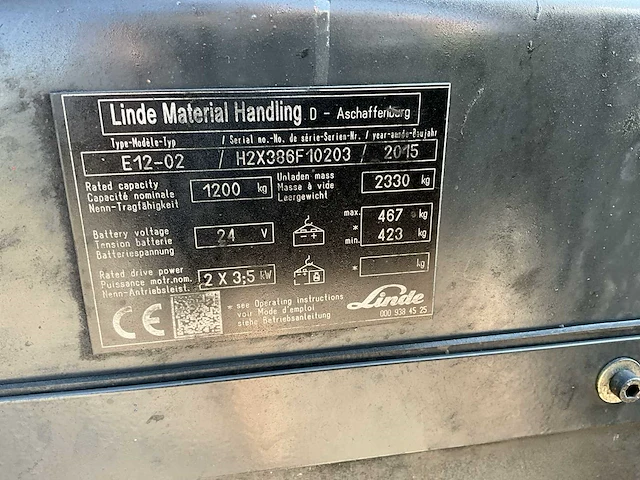 2015 linde e12-02 vorkheftruck - afbeelding 13 van  22