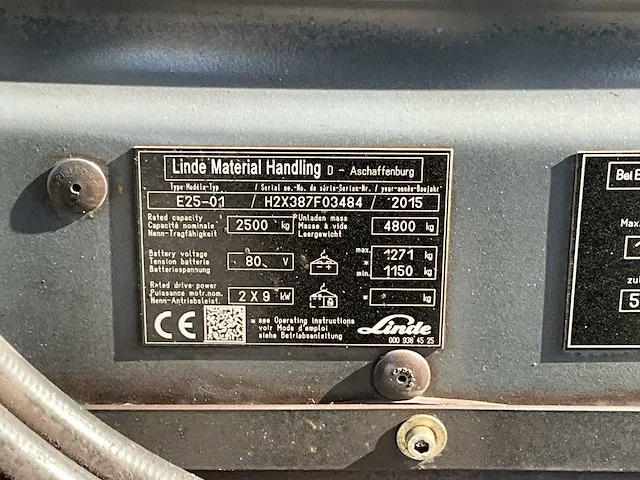 2015 linde e25-01 vorkheftruck - afbeelding 11 van  23