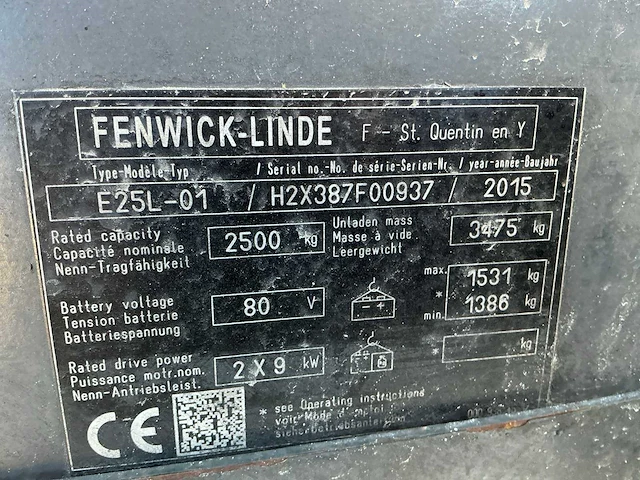 2015 linde e25l-01 vorkheftruck - afbeelding 8 van  16